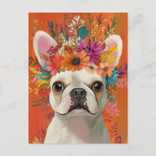 Cartão Postal French Bulldog Aquarela Floral