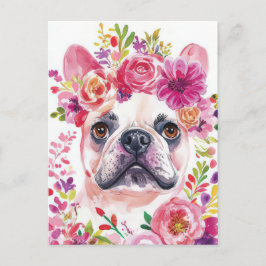 Cartão Postal French Bulldog Aquarela Floral
