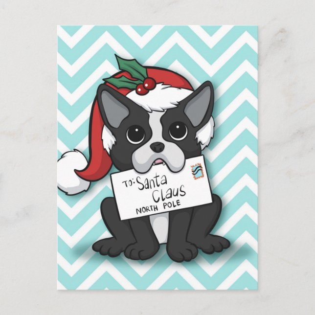 Cartão Postal French bulldog Santa Claus Holiday (Frente)