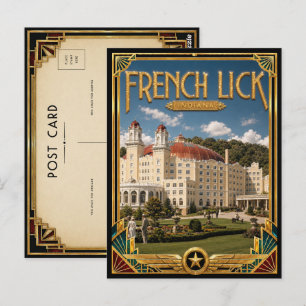 Cartão Postal French Lick Indiana Arte Deco Antigo Dourado