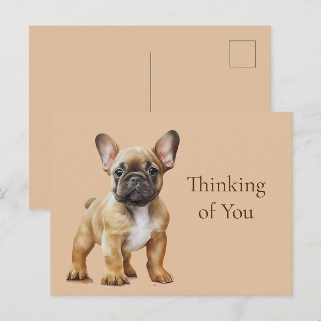 Cartão Postal Frenchie pensando em você (Frente/Verso)