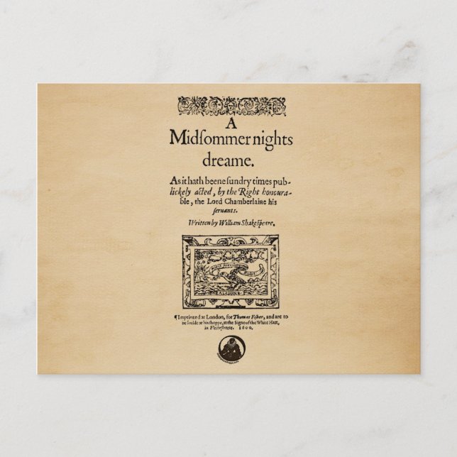 Cartão Postal Frente de Peça para o Sonho das Noites de Verão (Frente)