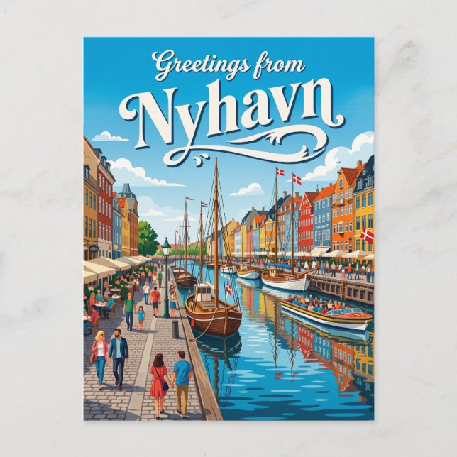 Cartão Postal Frente Marítima Nyhavn Dinamarca (Frente)