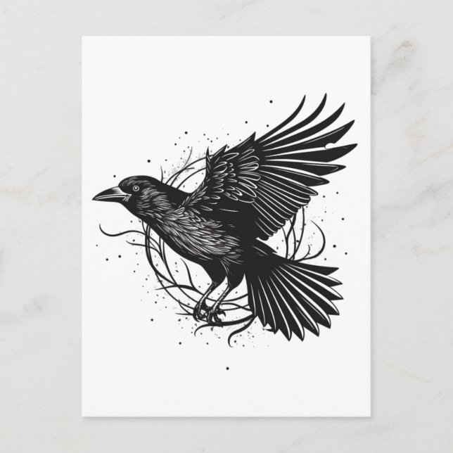 Cartão Postal Frequentes Raven Crow Black Mysic Norse Design (Frente)