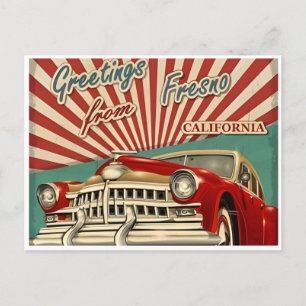 Cartão Postal Fresno California Viagens vintage Watercolor Retro