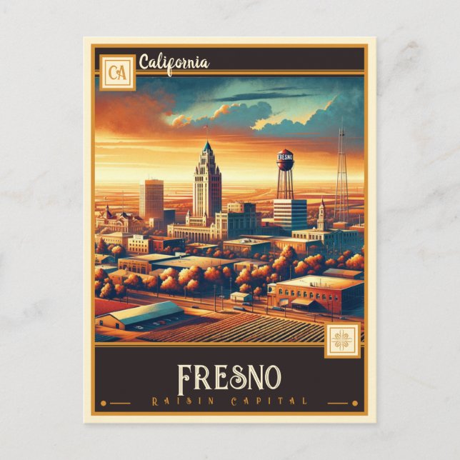 Cartão Postal Fresno, Califórnia | Vintage (Frente)