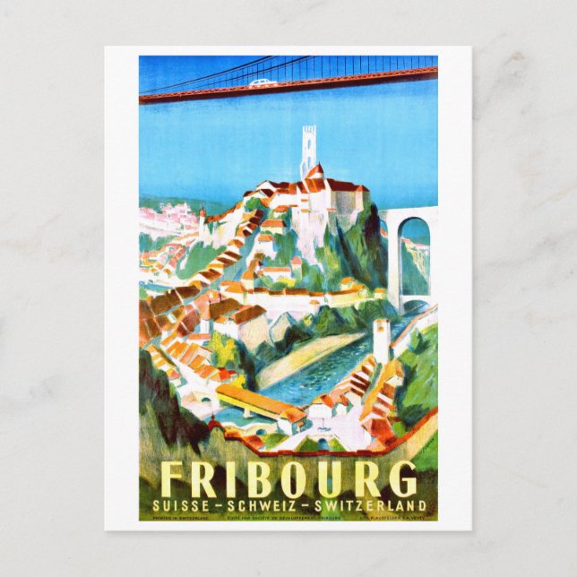 Cartão Postal Friburgo, cidade, Suiça. Viagens vintage (Frente)
