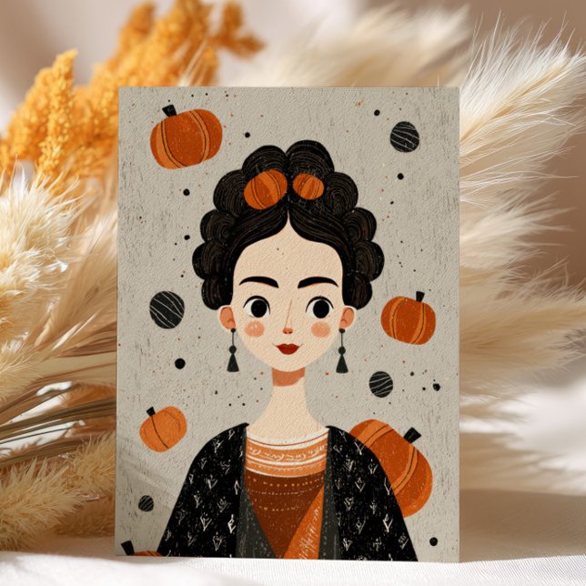 Cartão Postal Frida Kahlo com Abóboras Assustadoramente Fofa no  (Criador carregado)