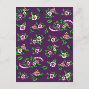 Cartão Postal Frida Kahlo Padrão de Buquê Floral Purpe