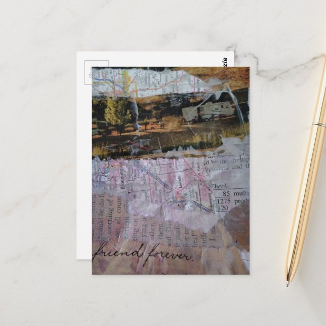 Cartão Postal Friend Forever mixed media collage (Frente/Verso In Situ)