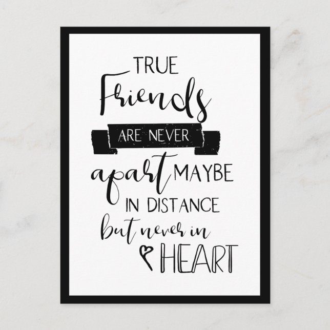 Cartão Postal Friendship quote True Friends are never apart cute (Frente)