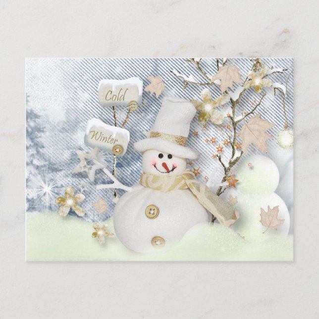 Cartão Postal Frio Winter Snowman (Frente)
