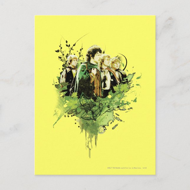 Cartão Postal FRODO™ com colagem vetorial de Hobbits (Frente)