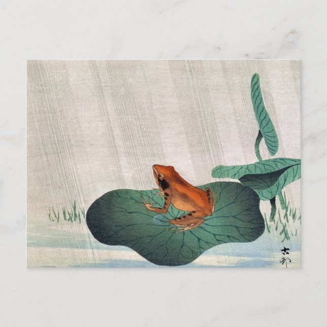 Cartão Postal Frog on Lotus Leaf, 1900 by Ohara Koson (Frente)