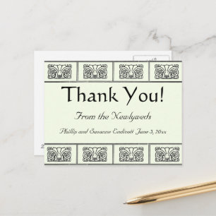 Cartão Postal Fronteira de Flores Art Déco Antigo Obrigado