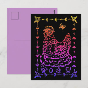 CARTÃO POSTAL FRONTEIRA DE HEN, OVOS, PINTINHO E ARTE FOLK