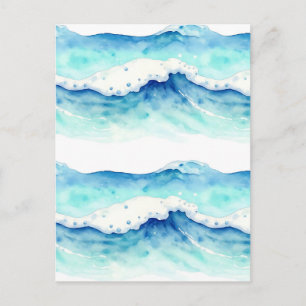 Cartão Postal Fronteira de Ondas Oceânicas em Aquarela