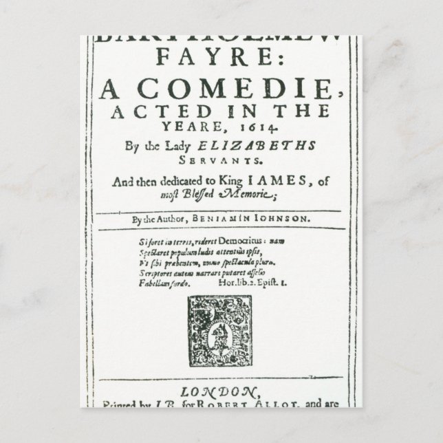 Cartão Postal Frontispício para "Feira de Bartolomeu" (Frente)