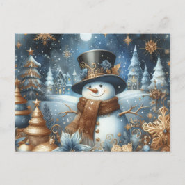 Cartão Postal Frosty o boneco de neve azul caprichoso Natal 