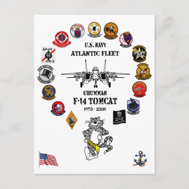 CARTÃO POSTAL FROTA ATLÂNTICA - F-14 TOMCAT SQ. (Frente)