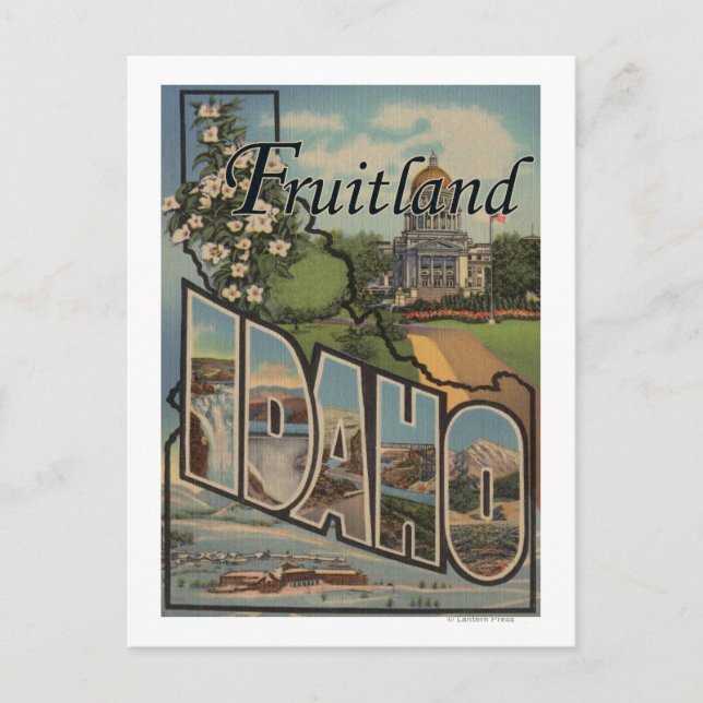 Cartão Postal Fruitland, Idaho - Cenas com Letras Grandes (Frente)