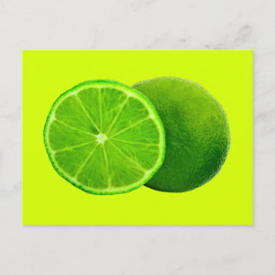 Cartão Postal Fruta cítrica, fatia de limão verde brilhante