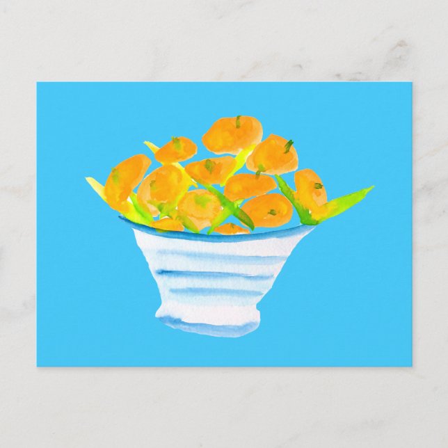 Cartão Postal Fruta de aquarela de kumquats laranja (Frente)