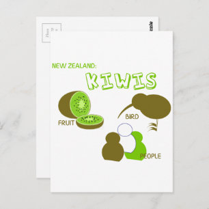 Cartão Postal fruta de Kiwi,pássaros,desenho animado de pessoas