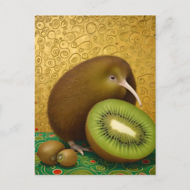 Cartão Postal Fruta e pássaro de Kiwi (Frente)