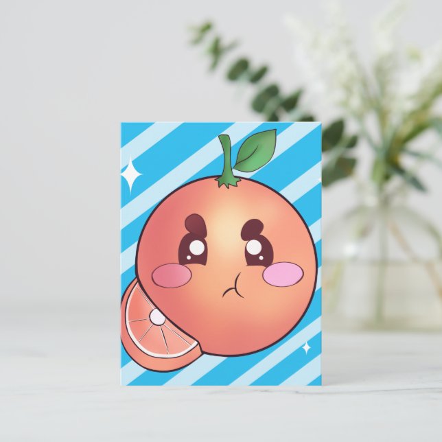Cartão Postal Fruta Laranja Irritada (Em pé/Frente)