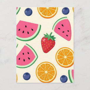 Cartão Postal Frutas Coloridas de Verão Melancia Laranja