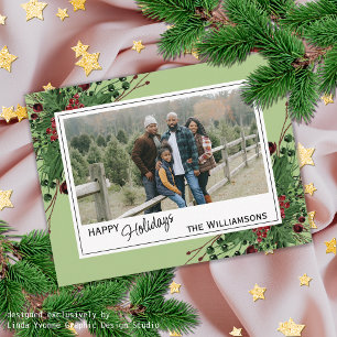 Cartão Postal Frutas Vermelhas Azevinho Verde Folhagem Botânica 