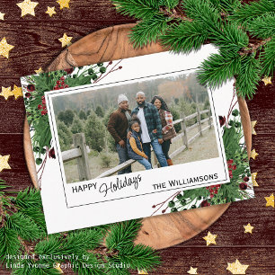 Cartão Postal Frutas Vermelhas Azevinho Verde Folhagem Botânica 