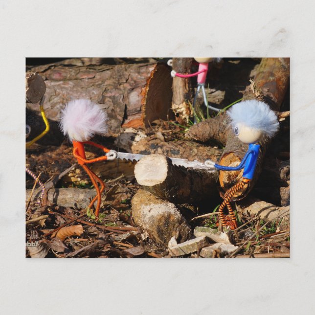 Cartão Postal Fubby's die hout zagen. (Frente)