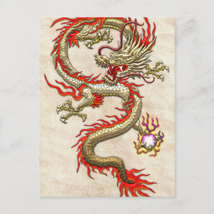 Cartão Postal Fucanglong, Dragão Chinês ouro, em Papel Arroz
