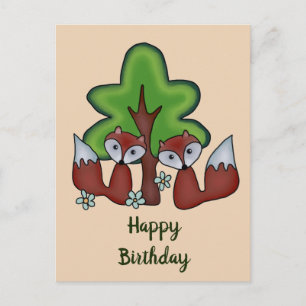 Cartão Postal Füchse mit Baum