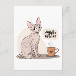 Cartão Postal Fueled by Coffee and Sphynx Cat Illustration