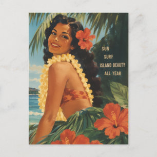 Cartão Postal Fuga do Paraíso Vintage Havaiano Garota Hula Aloha