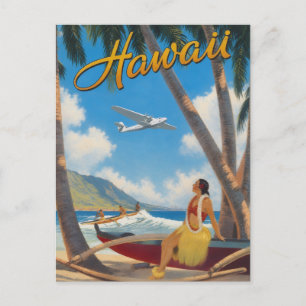 Cartão Postal Fuga do Paraíso Vintage Havaiano Hula Girl Aloha