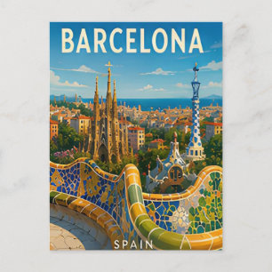 Cartão Postal Fuga para a Cidade de Barcelona Espanha Mediterrân