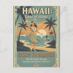 Cartão Postal Fuga para o Paraíso Terrestre Havaiano Vintage