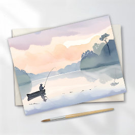 Cartão Postal Fui Pescar | Aquarela Tranquila do Lago Airy