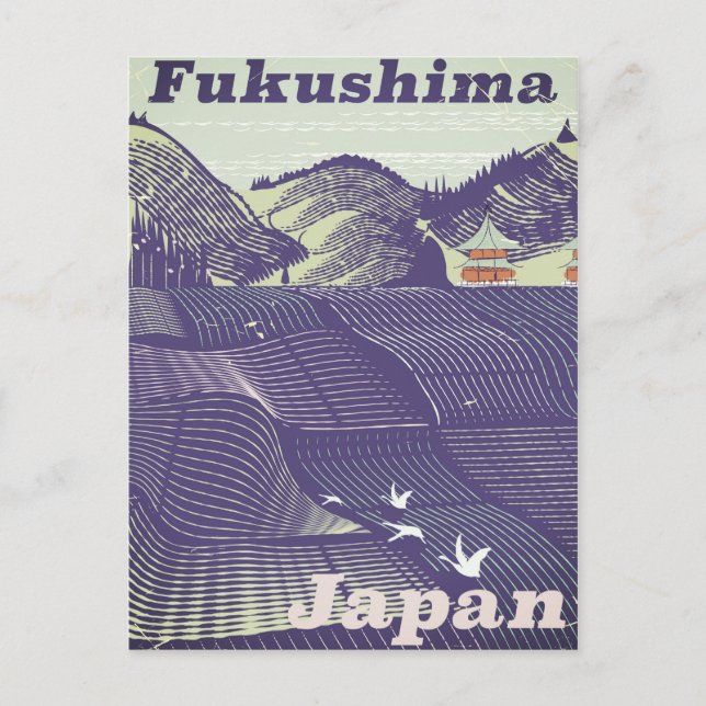 Cartão Postal Fukushima, poster de viagens vintage japonesa (Frente)
