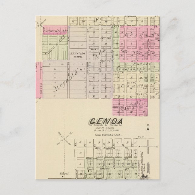 Cartão Postal Fullerton e Génova, Nebraska (Frente)