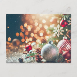 Cartão Postal Fundo de Brilho Turvo com Enfeites de Natal