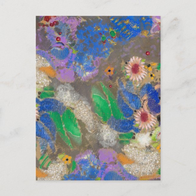 Cartão Postal Fundo de flores abstratas de Odilon Redon. (Frente)