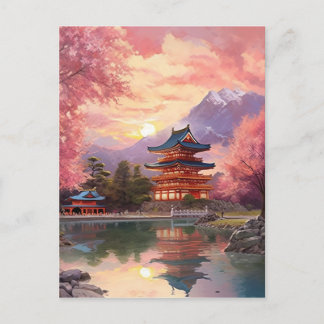 Cartão Postal Fundo de Paisagem Japonês com Aquarela
