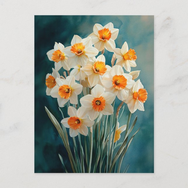 Cartão Postal Fundo do Teto Daffodils de Aquarela (Frente)