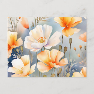 Cartão Postal Fundo Sonhador Suave com Flores de Papoula