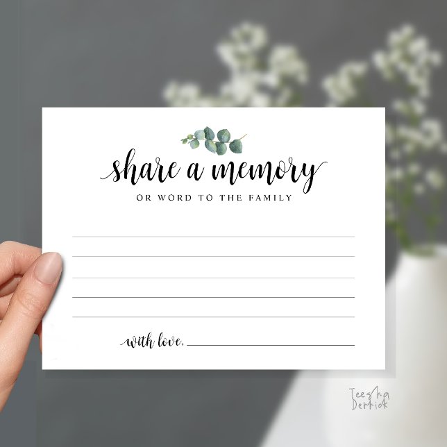 Cartão Postal Funeral Service, Share a memory, Sympathy Card (Funeral Service, Share a memory, Sympathy Card, with Eucalyptus, in Black and White)